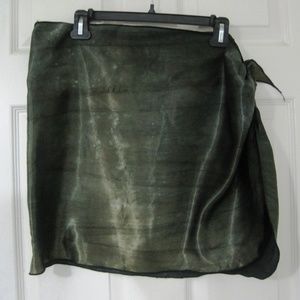 3/$20 Bindi shiny khaki green poly wrap skirt